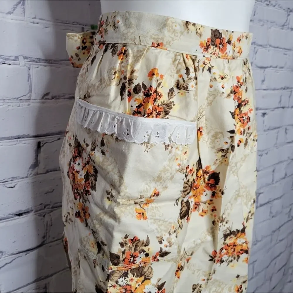 Vintage 70s Floral Print Half Apron